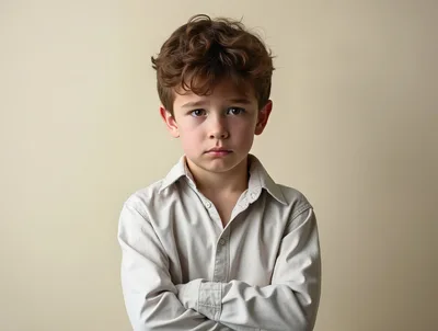 Portrait Of A Serious Young Boy With Crossed Arms