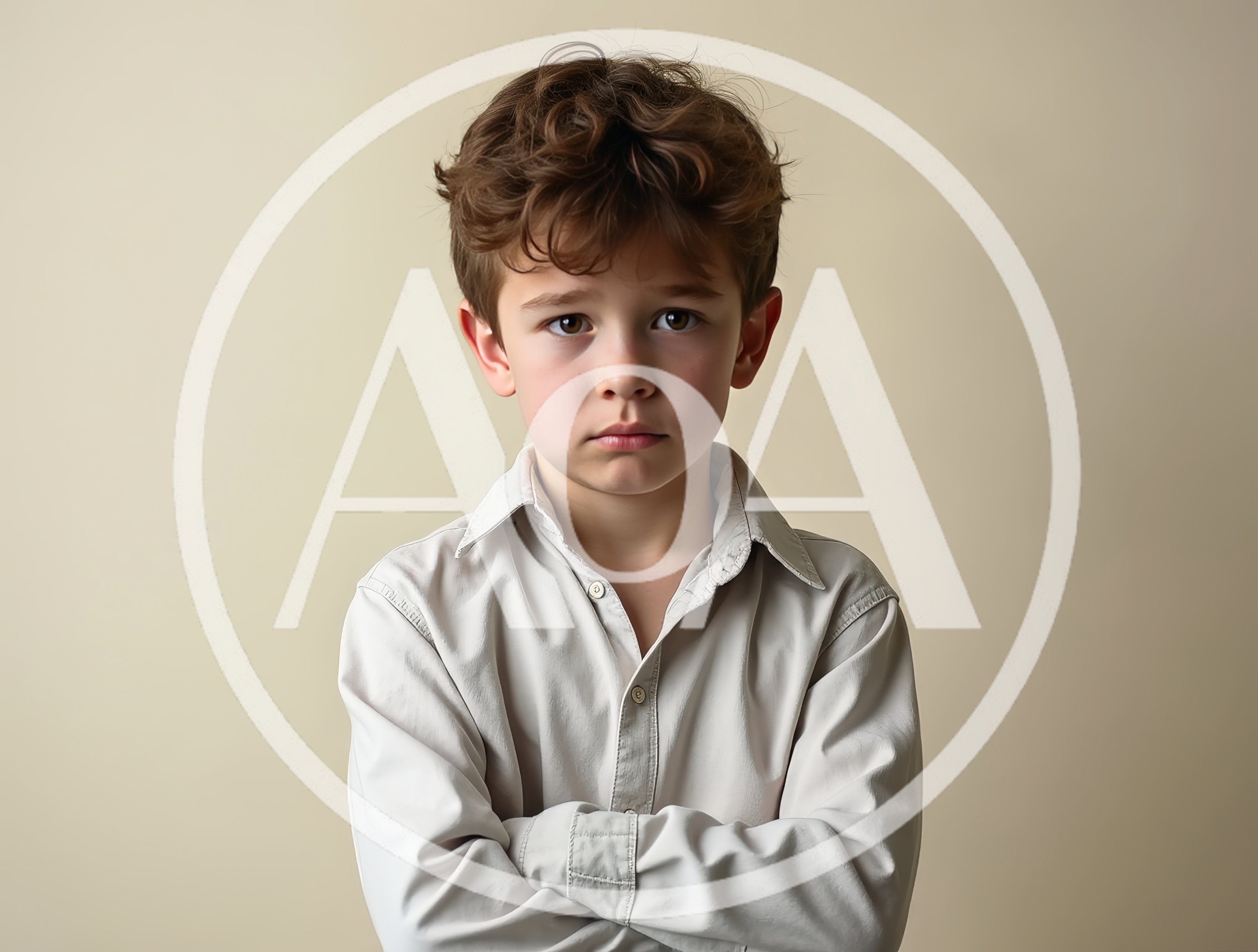 Portrait Of A Serious Young Boy With Crossed Arms
