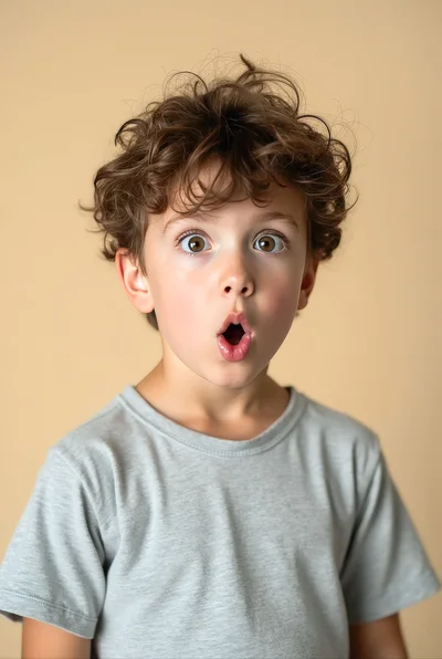 Surprised Young Boy With Curly Hair