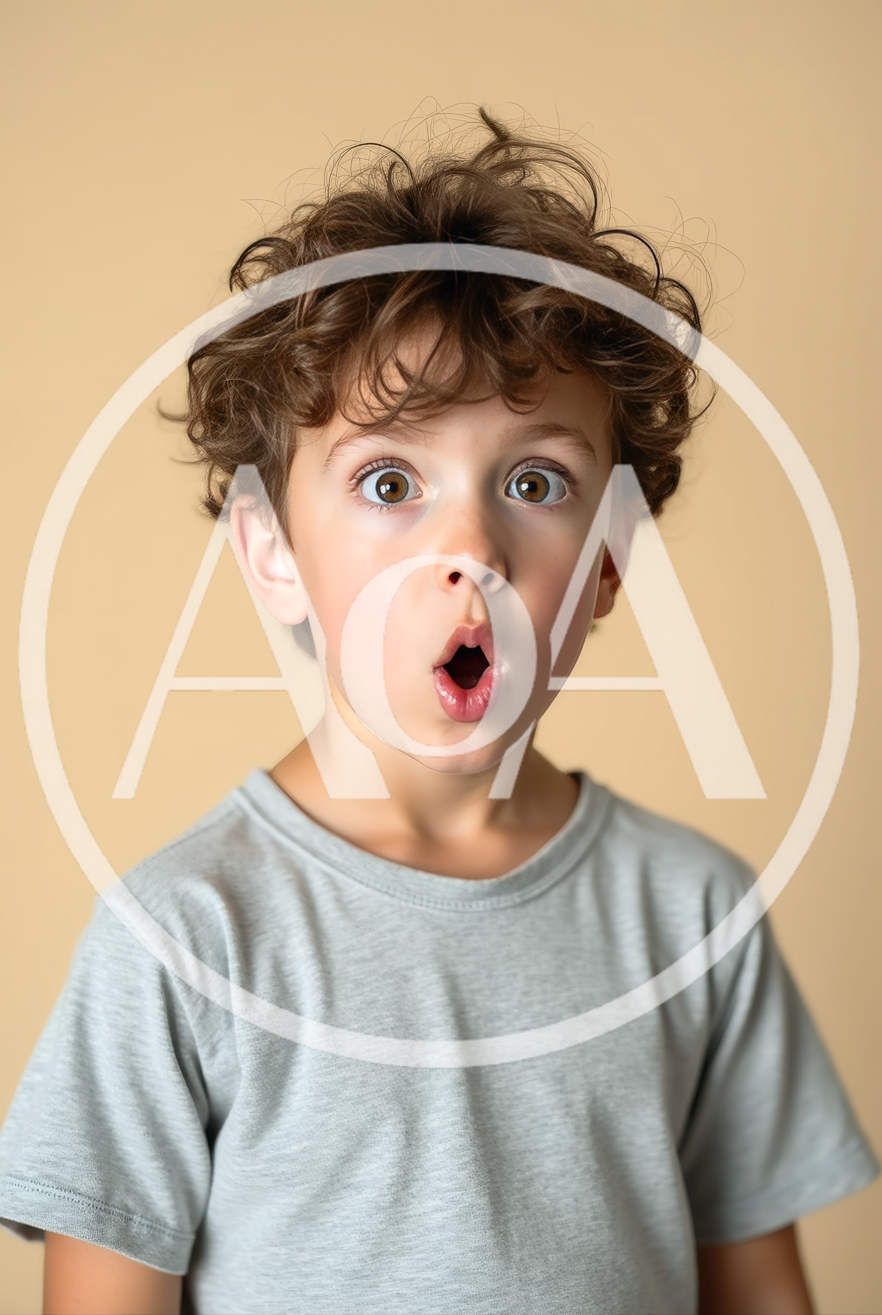 Surprised Young Boy With Curly Hair