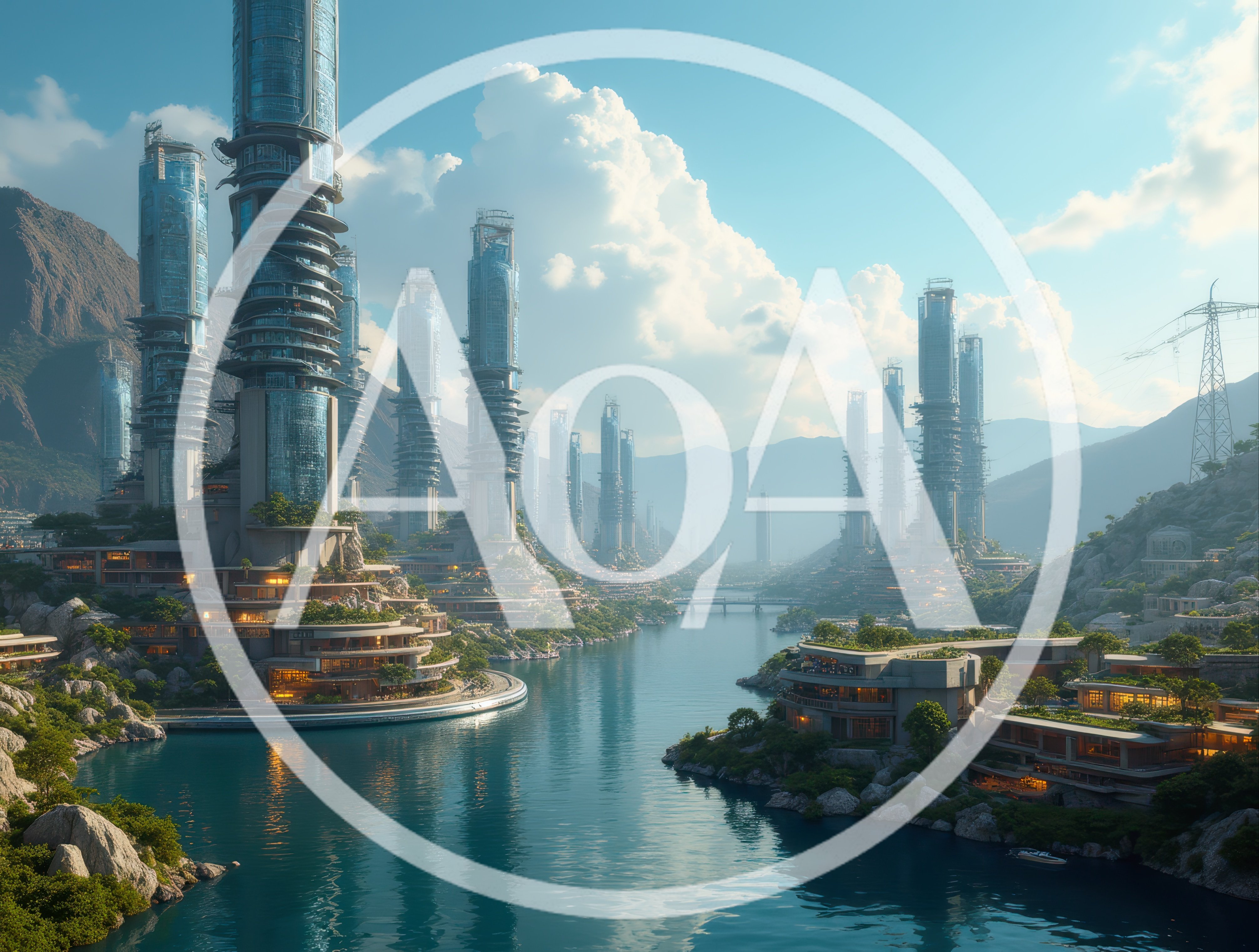 Futuristic Eco-City With Skyscrapers Along A River