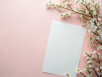 Blank White Paper Sheet With White Flowers