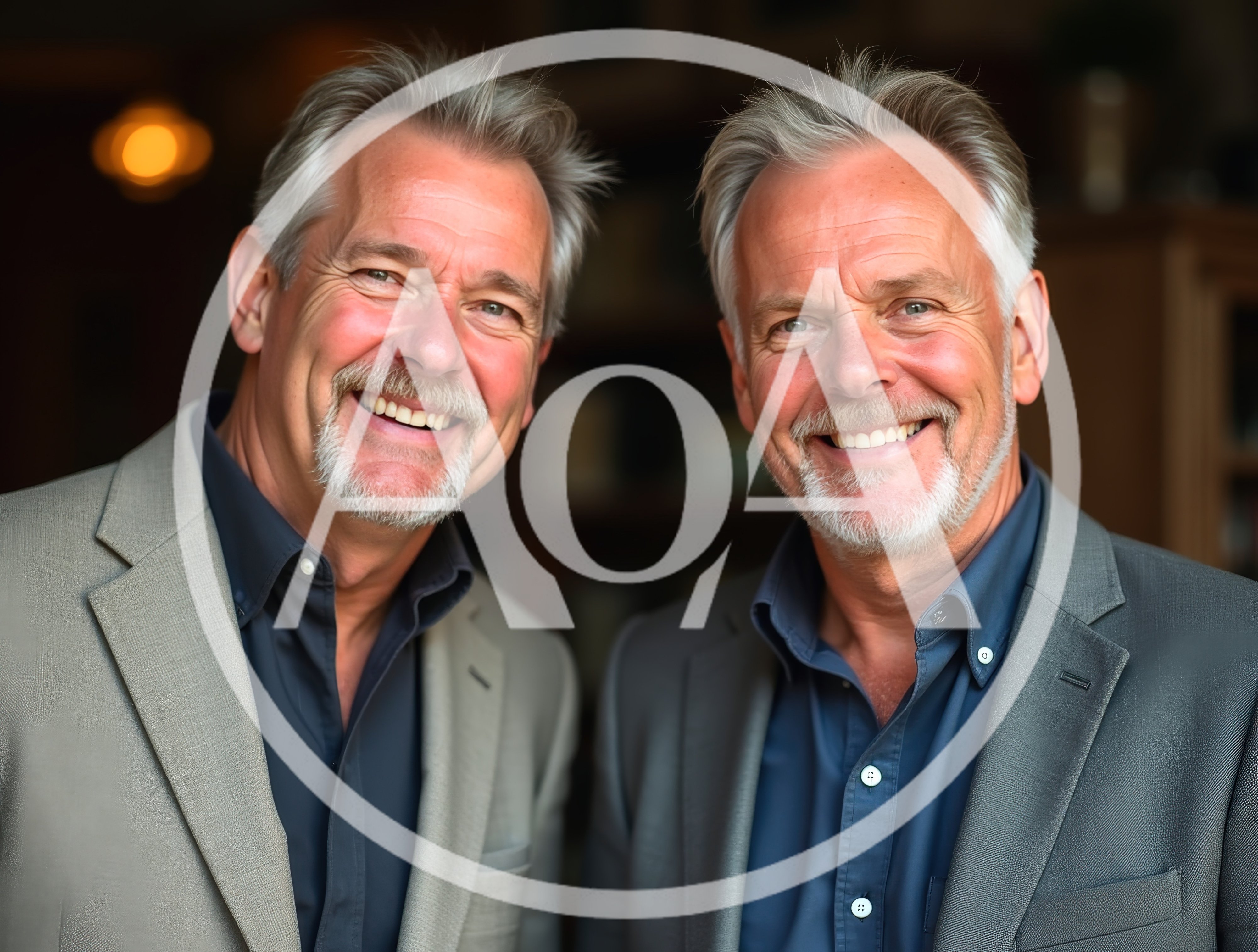 Two Mature Men Smiling Together In Professional Attire
