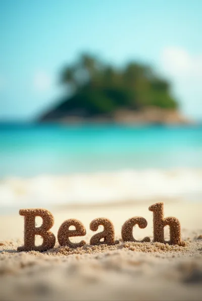 Sand Sculpted Word Beach On Tropical Shoreline