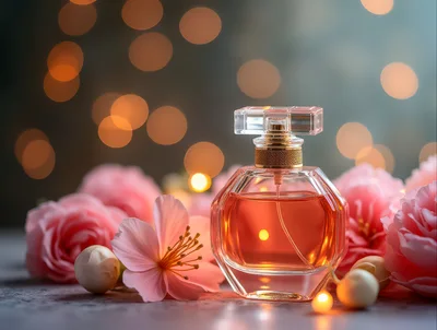 Elegant Perfume Bottle Surrounded By Pink Flowers
