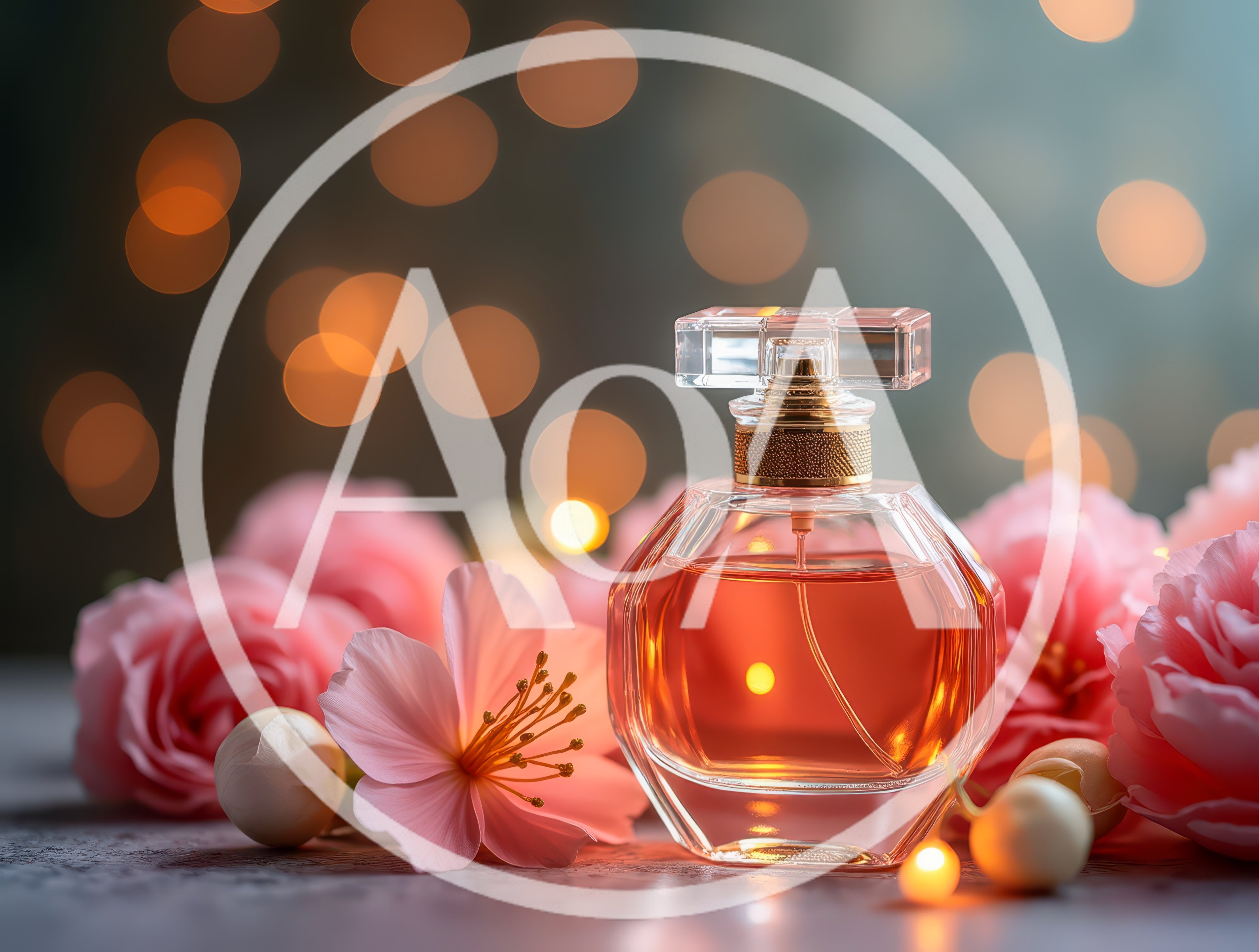 Elegant Perfume Bottle Surrounded By Pink Flowers