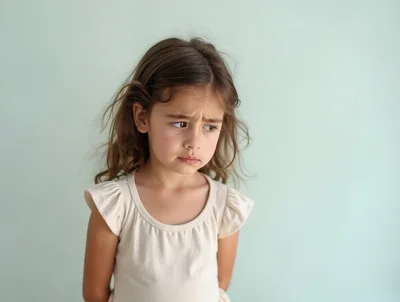 Sad Young Girl Looking Away Against Plain Background