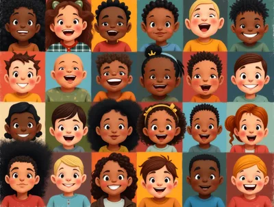 Diverse Group Of Happy Children Portraits Grid