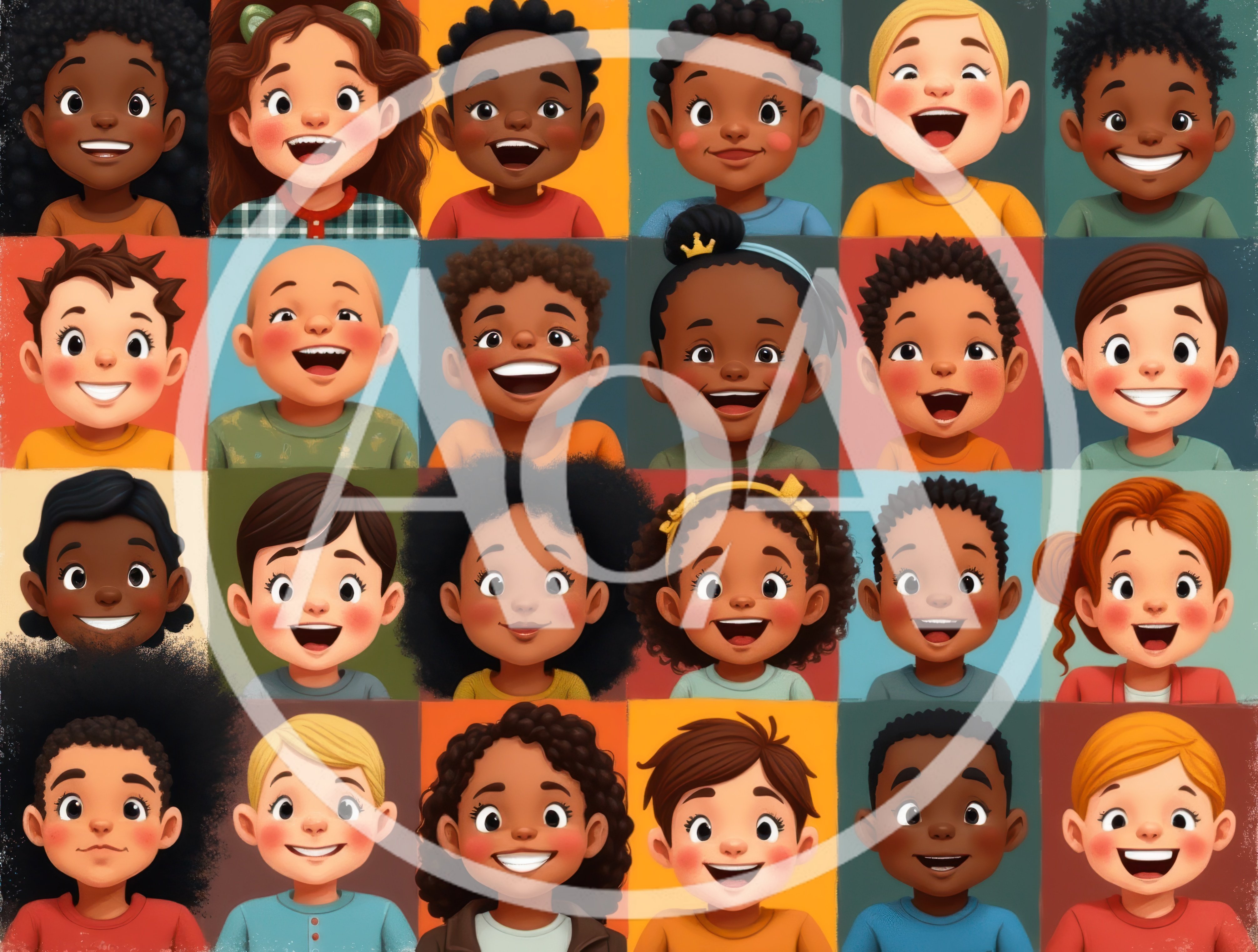 Diverse Group Of Happy Children Portraits Grid