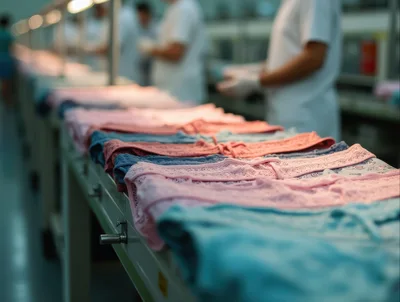 Textile Factory Workers Sorting Folded Garments