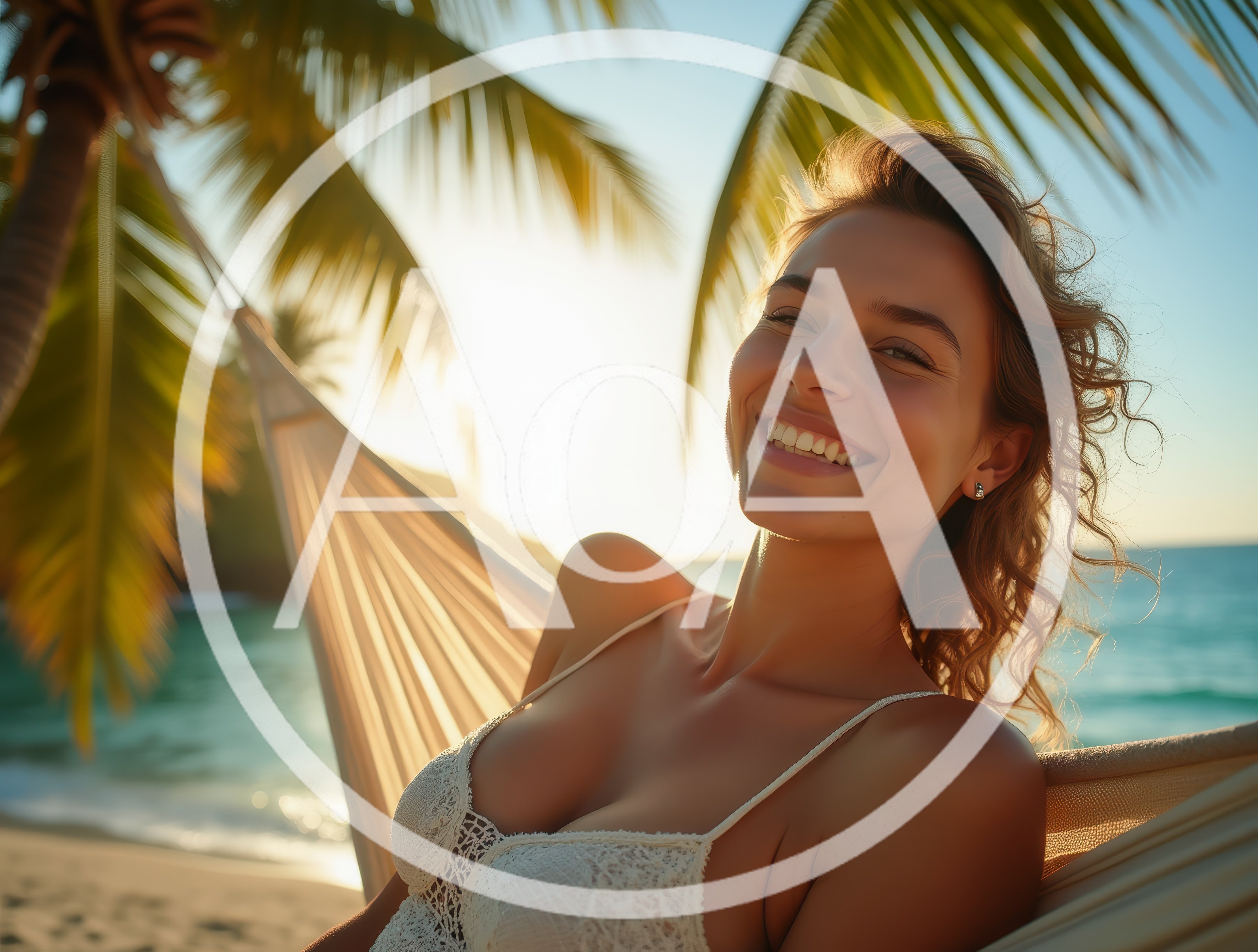 Smiling Woman Relaxing In A Hammock On A Tropical Beach