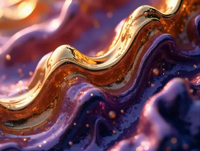 Abstract Liquid Gold And Purple Fluid Waves
