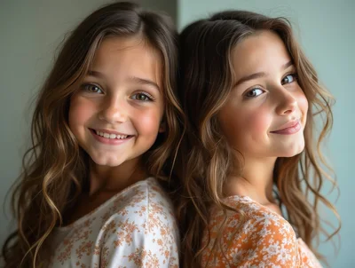 Two Young Girls Smiling Back to Back