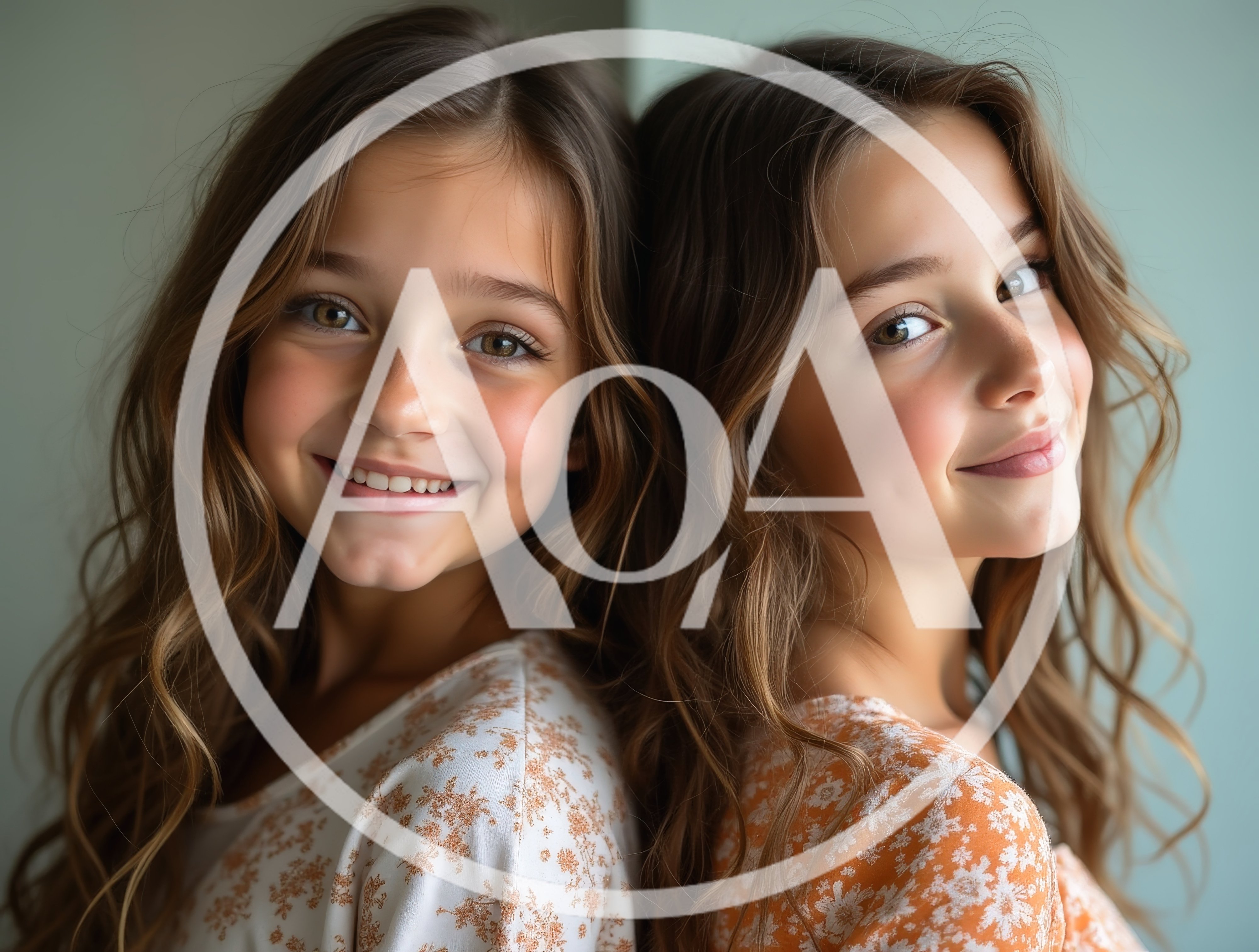 Two Young Girls Smiling Back to Back