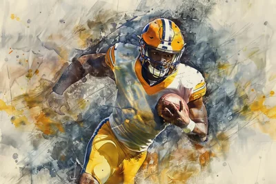 American Football Player Running With Ball