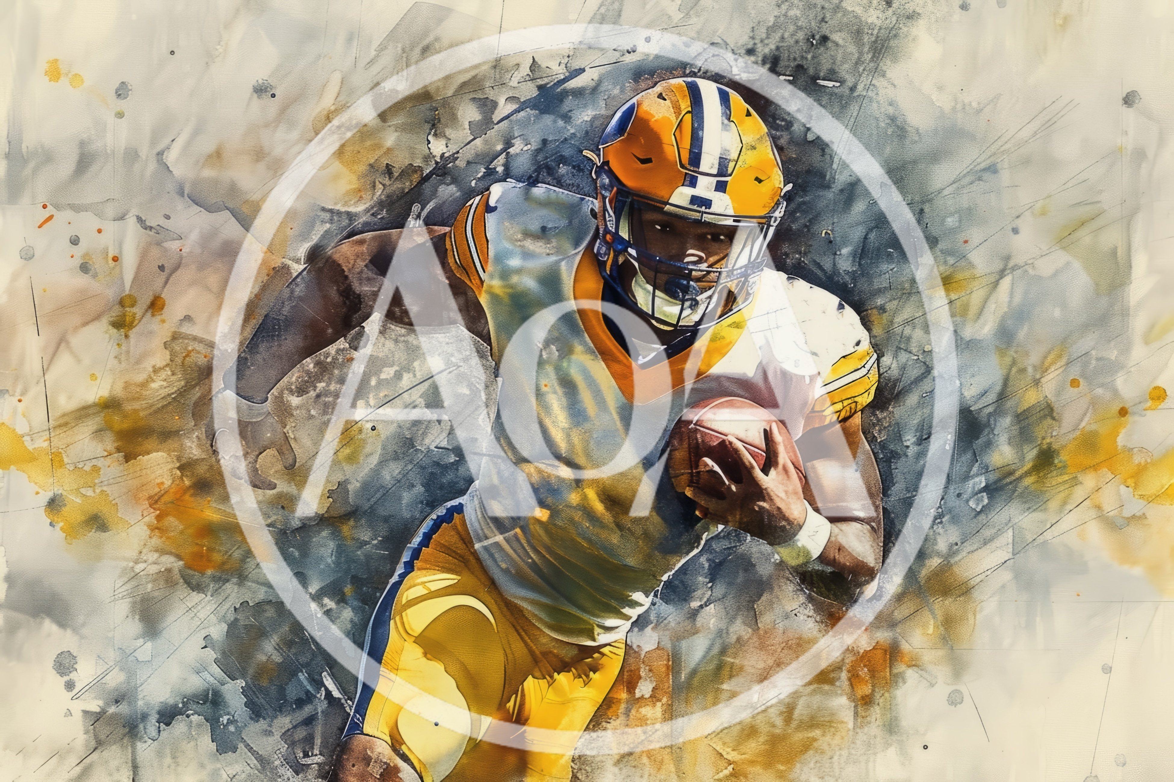 American Football Player Running With Ball
