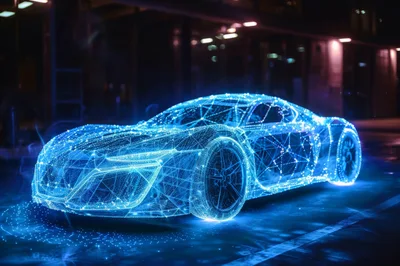 Digital Wireframe Sports Car Hologram