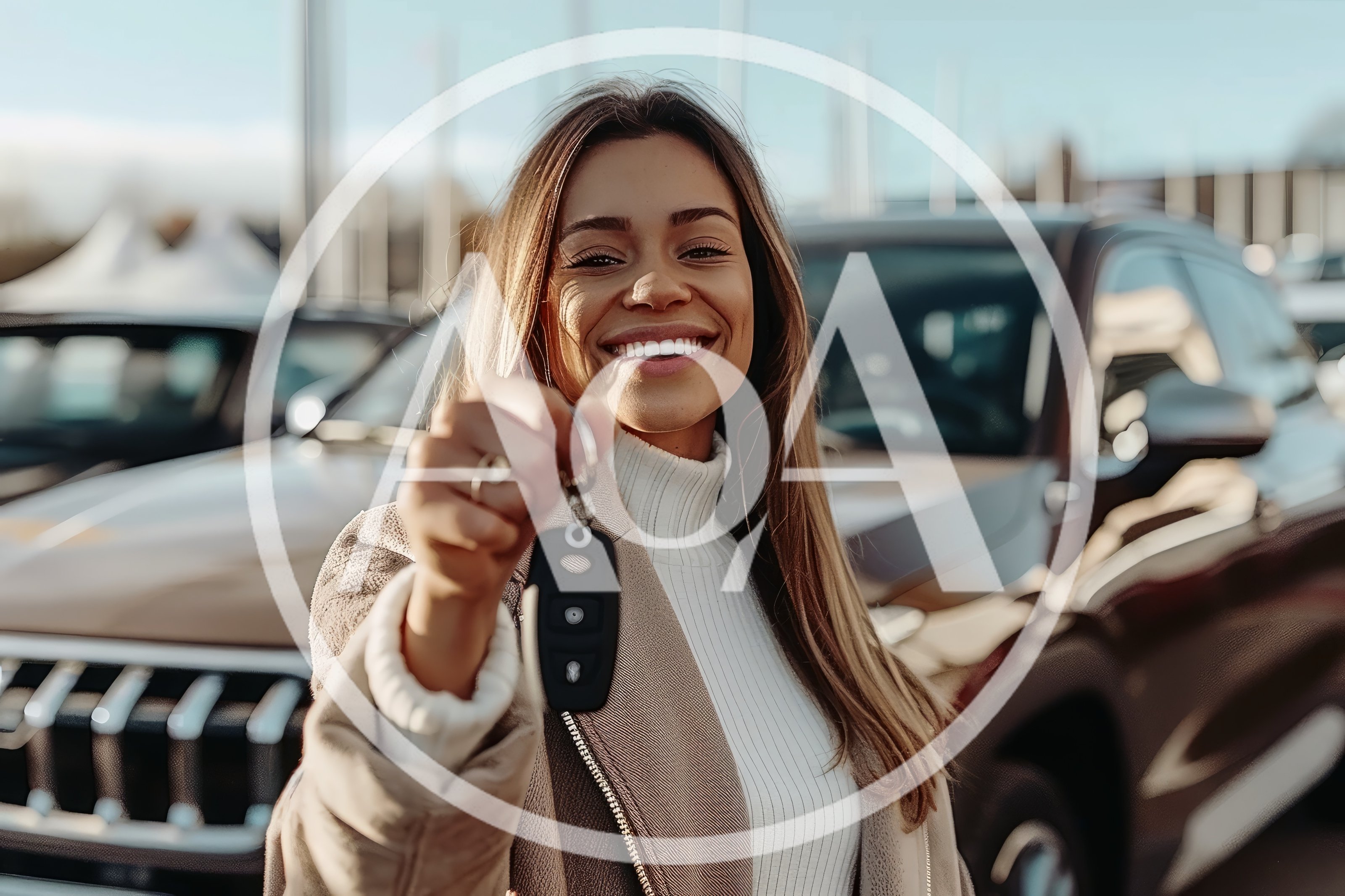 Happy Woman Holding Car Keys At Dealership