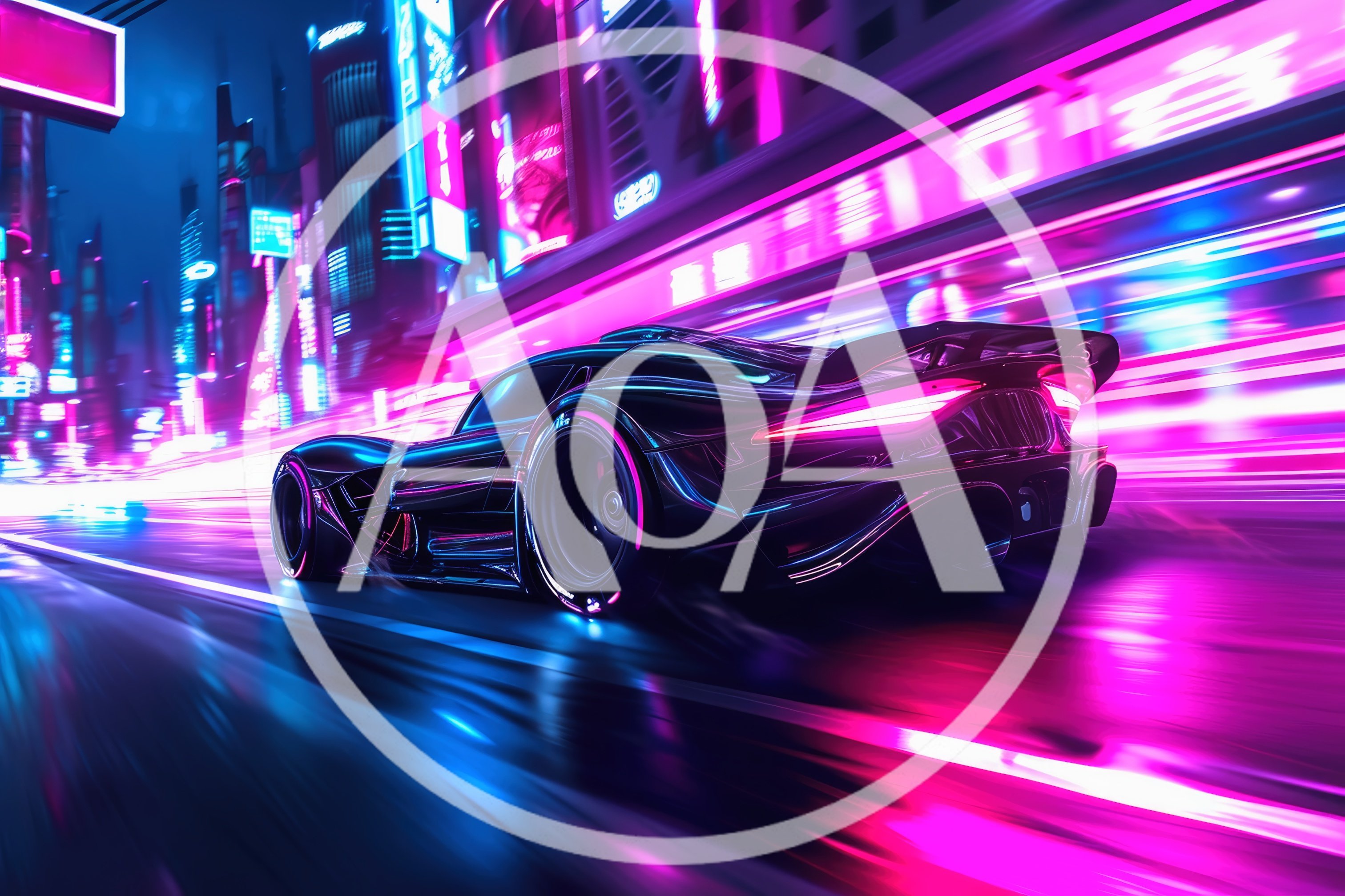 Futuristic Sports Car Speeding Through Neon Cyberpunk City