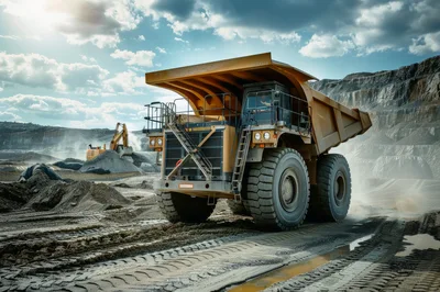 Large Mining Dump Truck Operating In Open Pit Quarry