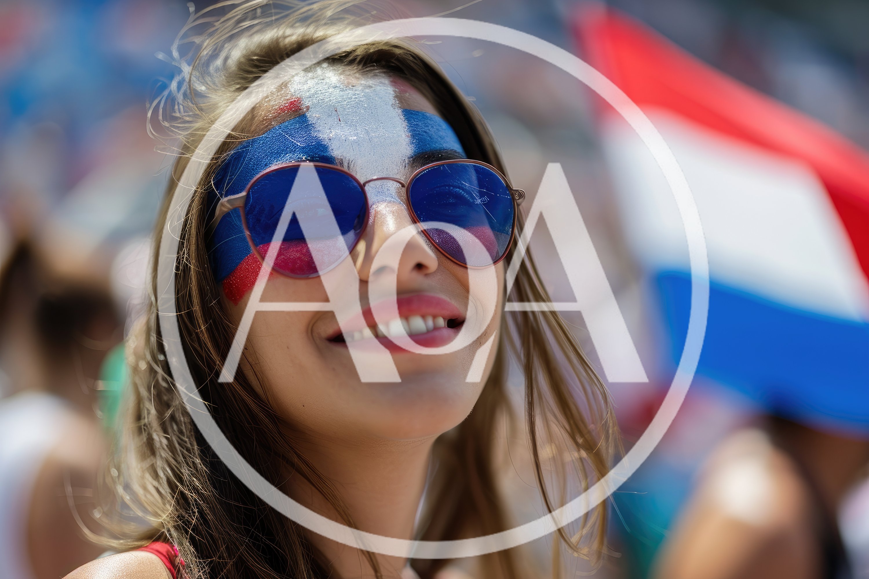 Young Woman With Dominican Republic Flag Face Paint