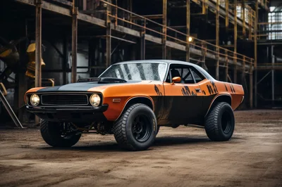Custom Off-Road Muscle Car In Industrial Setting