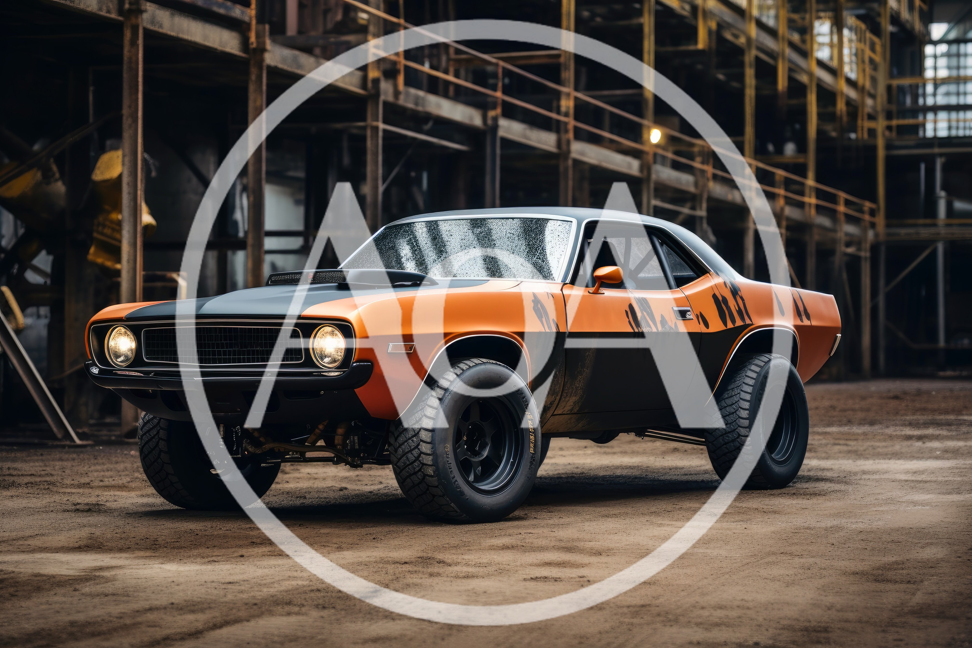 Custom Off-Road Muscle Car In Industrial Setting