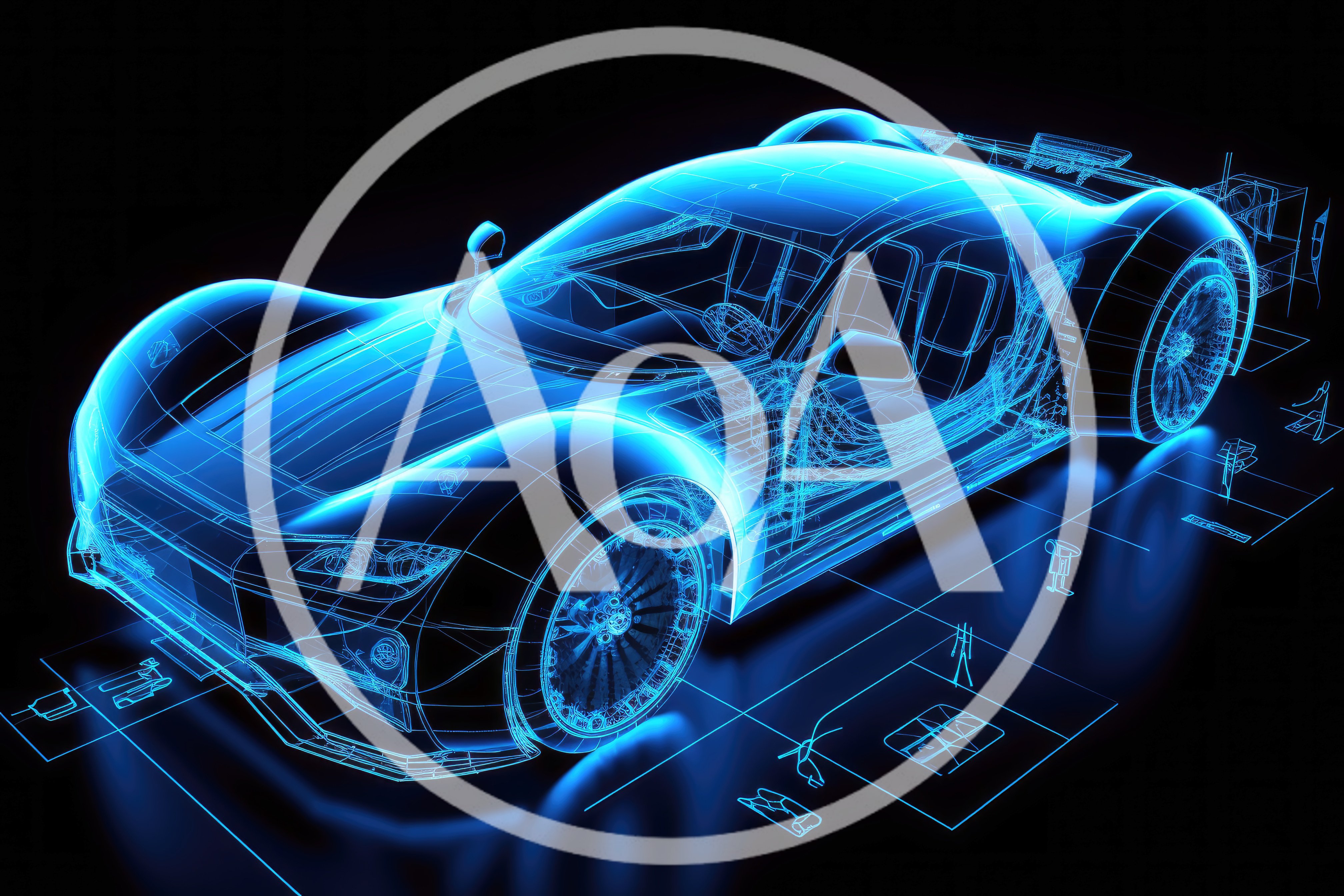 Blue Wireframe 3D Model Of A Futuristic Sports Car