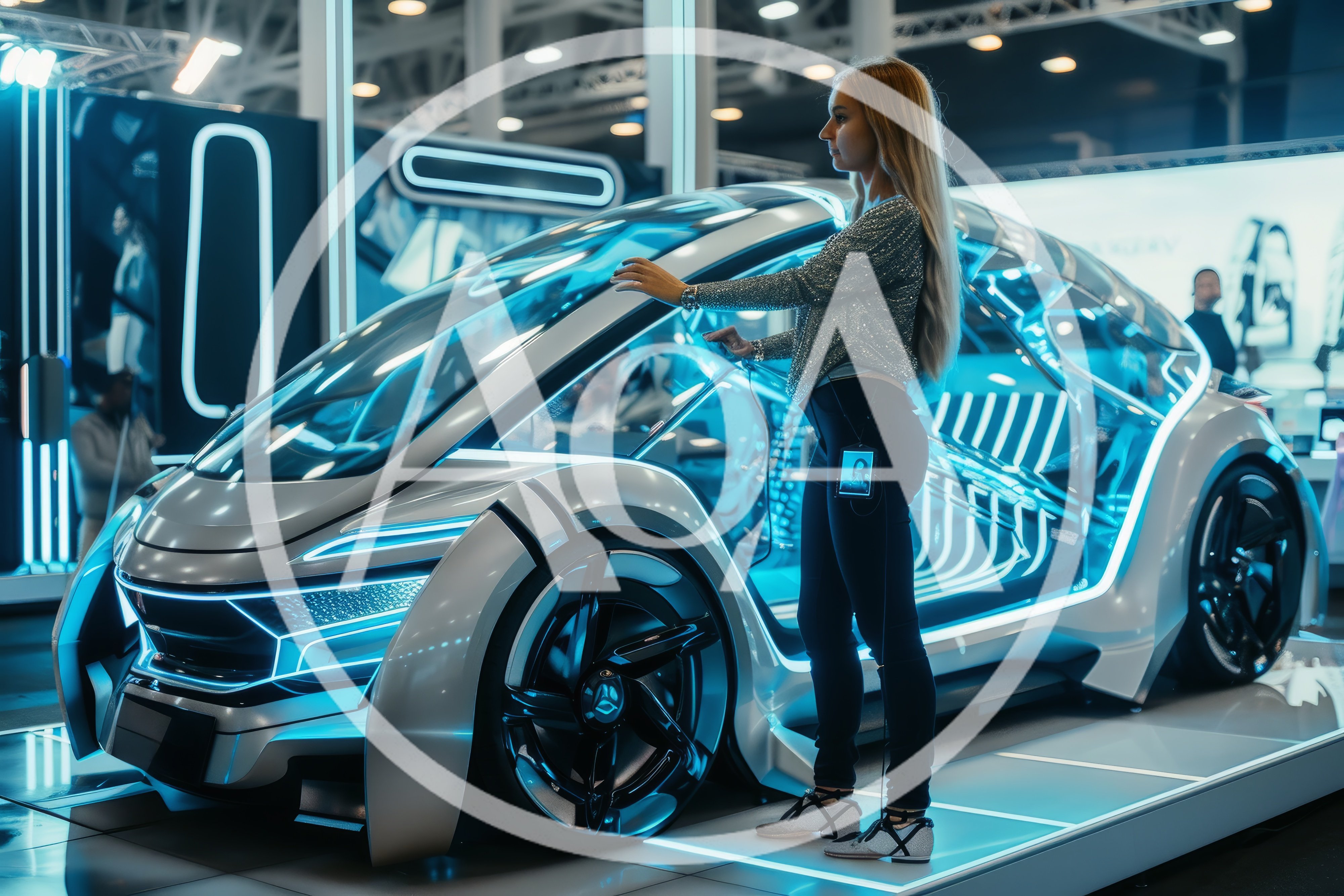 Woman Interacting With Futuristic Concept Car