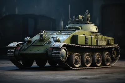 Military Green Armored Tank In Industrial Setting