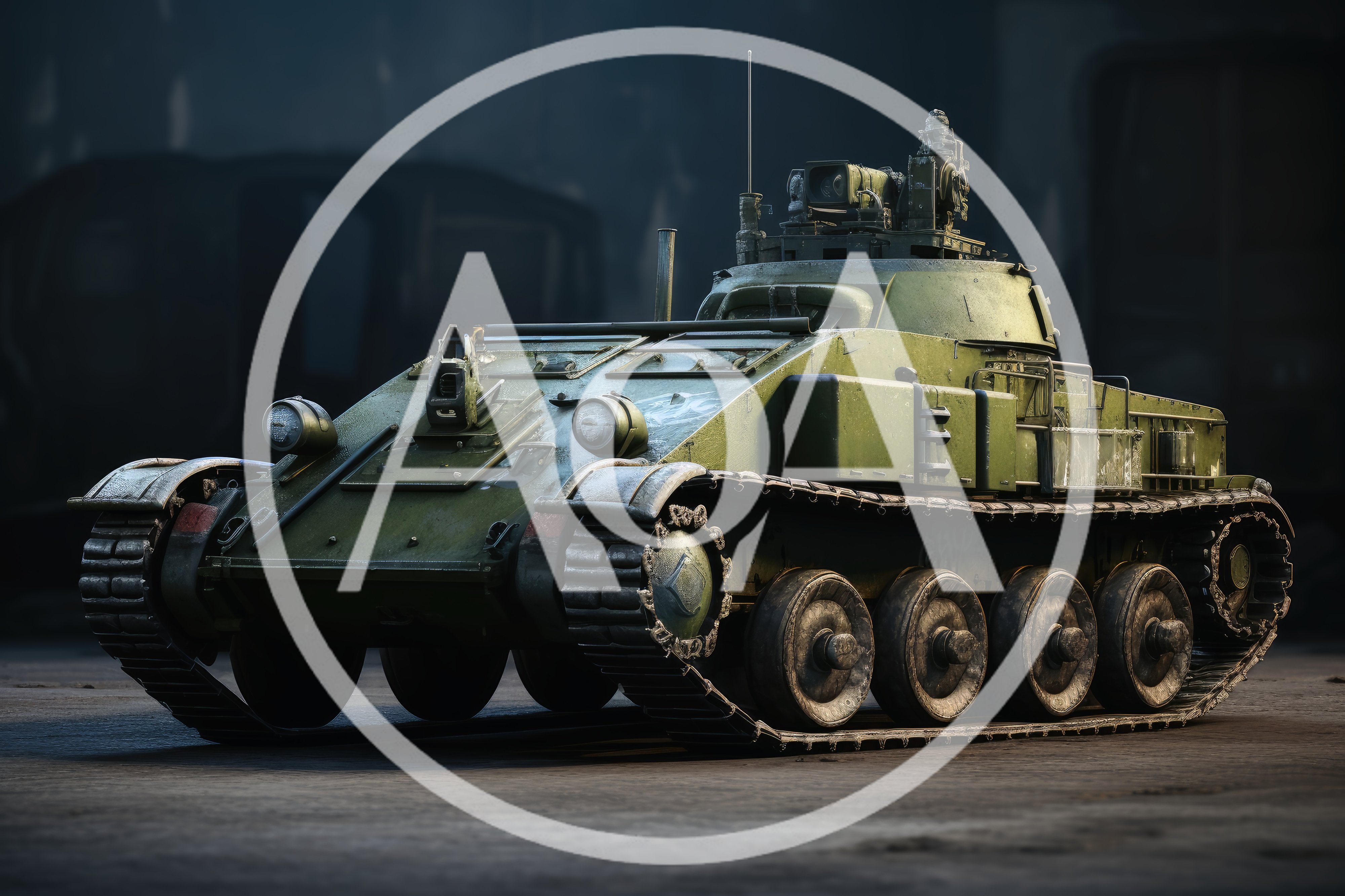 Military Green Armored Tank In Industrial Setting