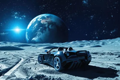 Black Sports Car Parked On The Lunar Surface