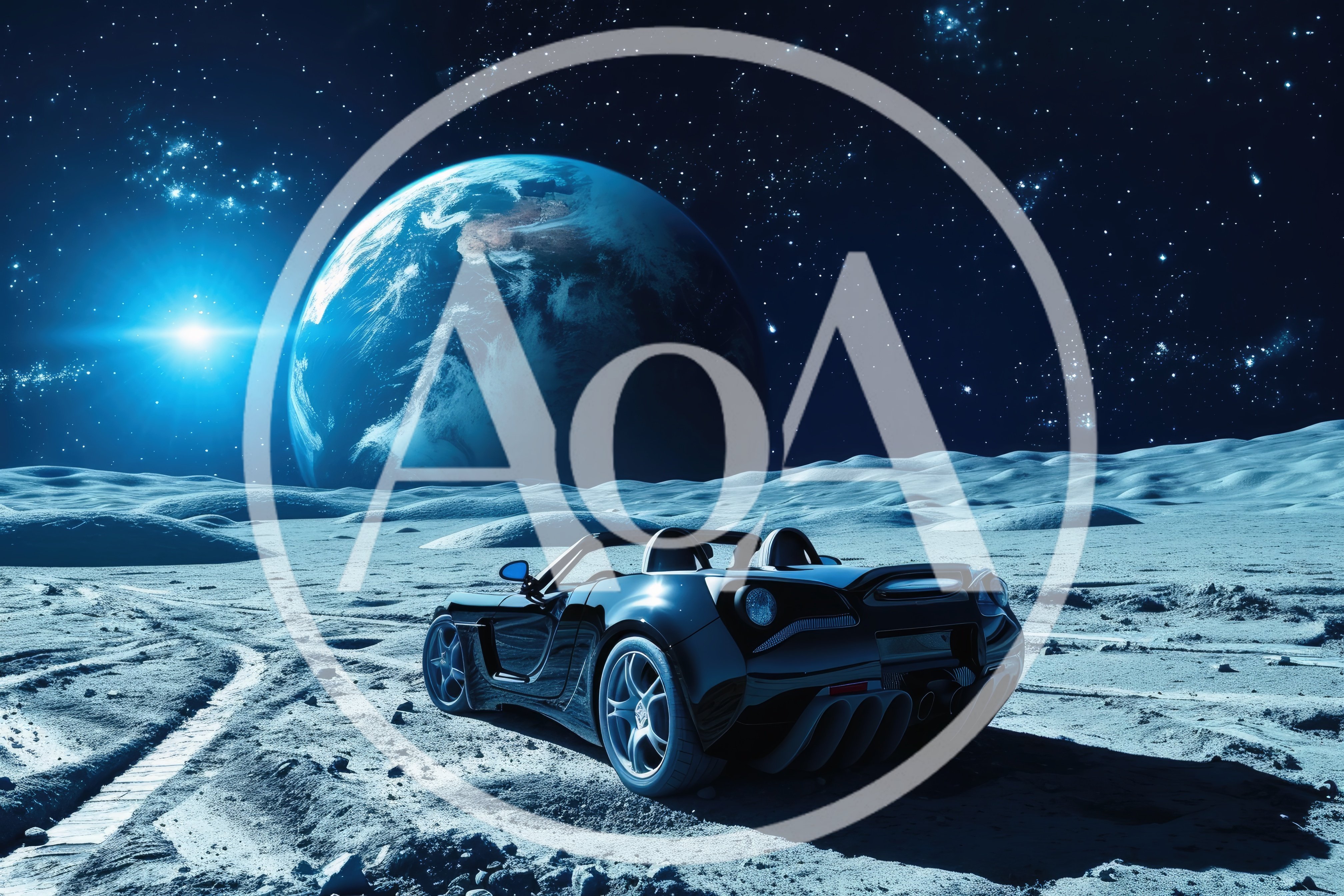 Black Sports Car Parked On The Lunar Surface