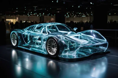 Transparent Futuristic Concept Car On Display