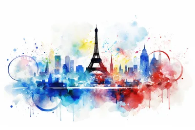 Watercolor Illustration Of The Paris City Skyline