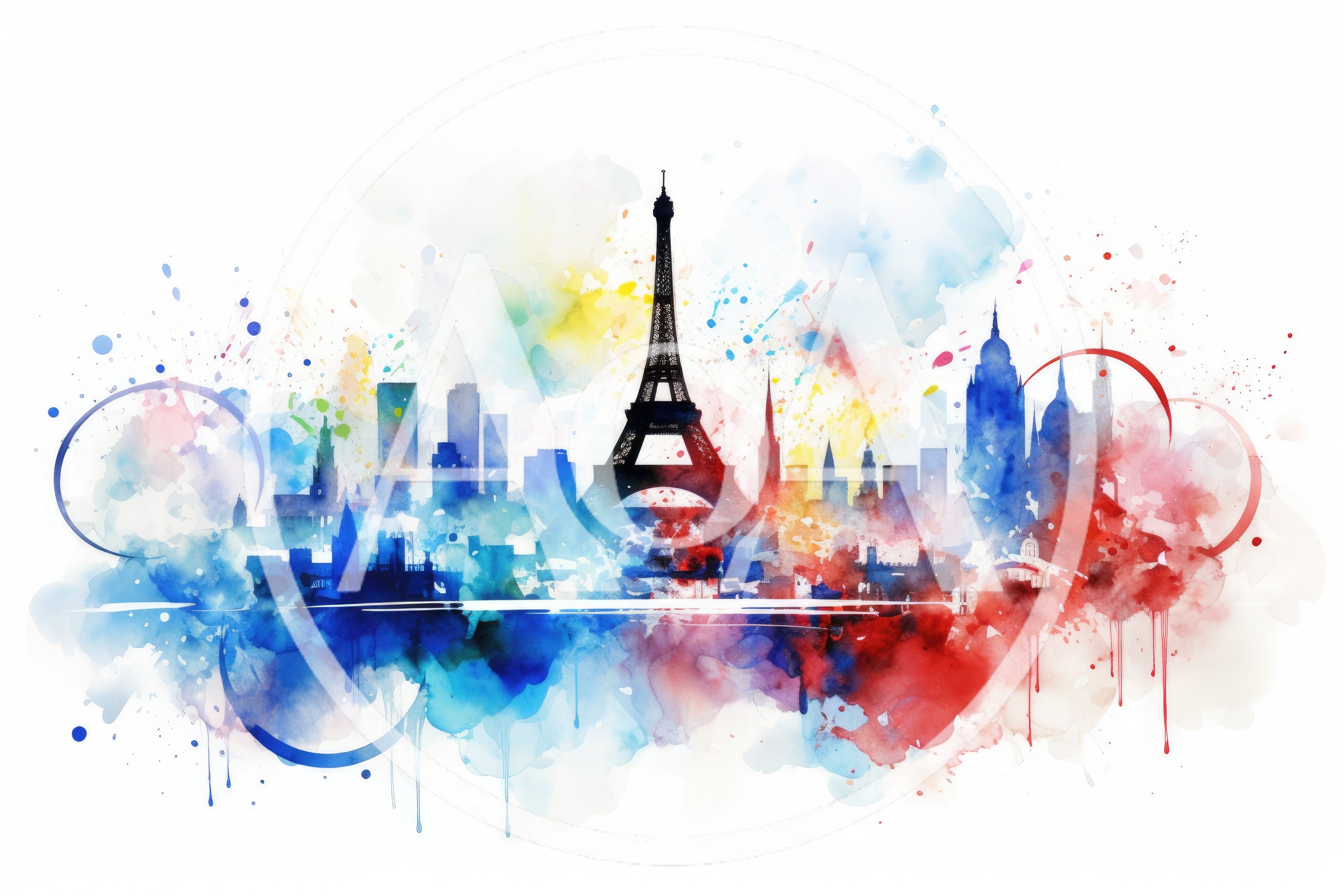 Watercolor Illustration Of The Paris City Skyline