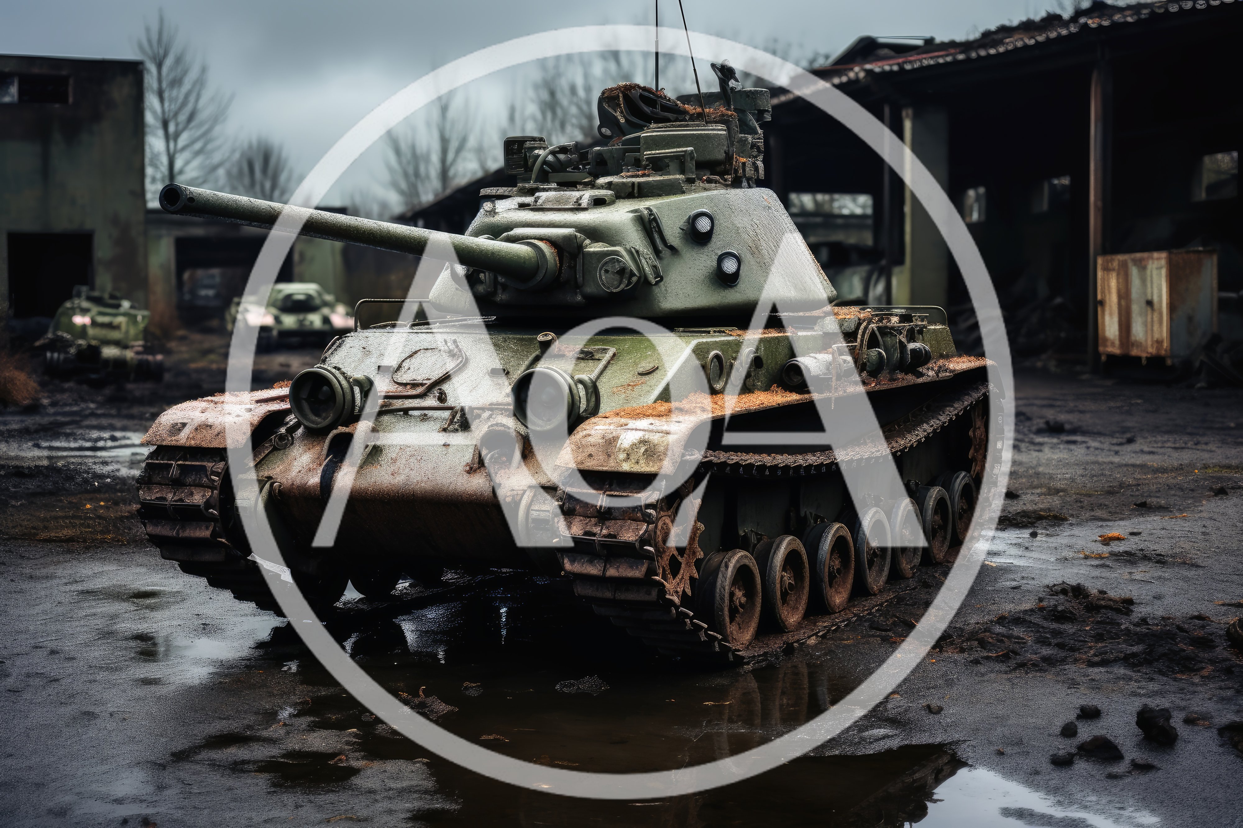 Abandoned Military Tank In A Dilapidated Industrial Yard