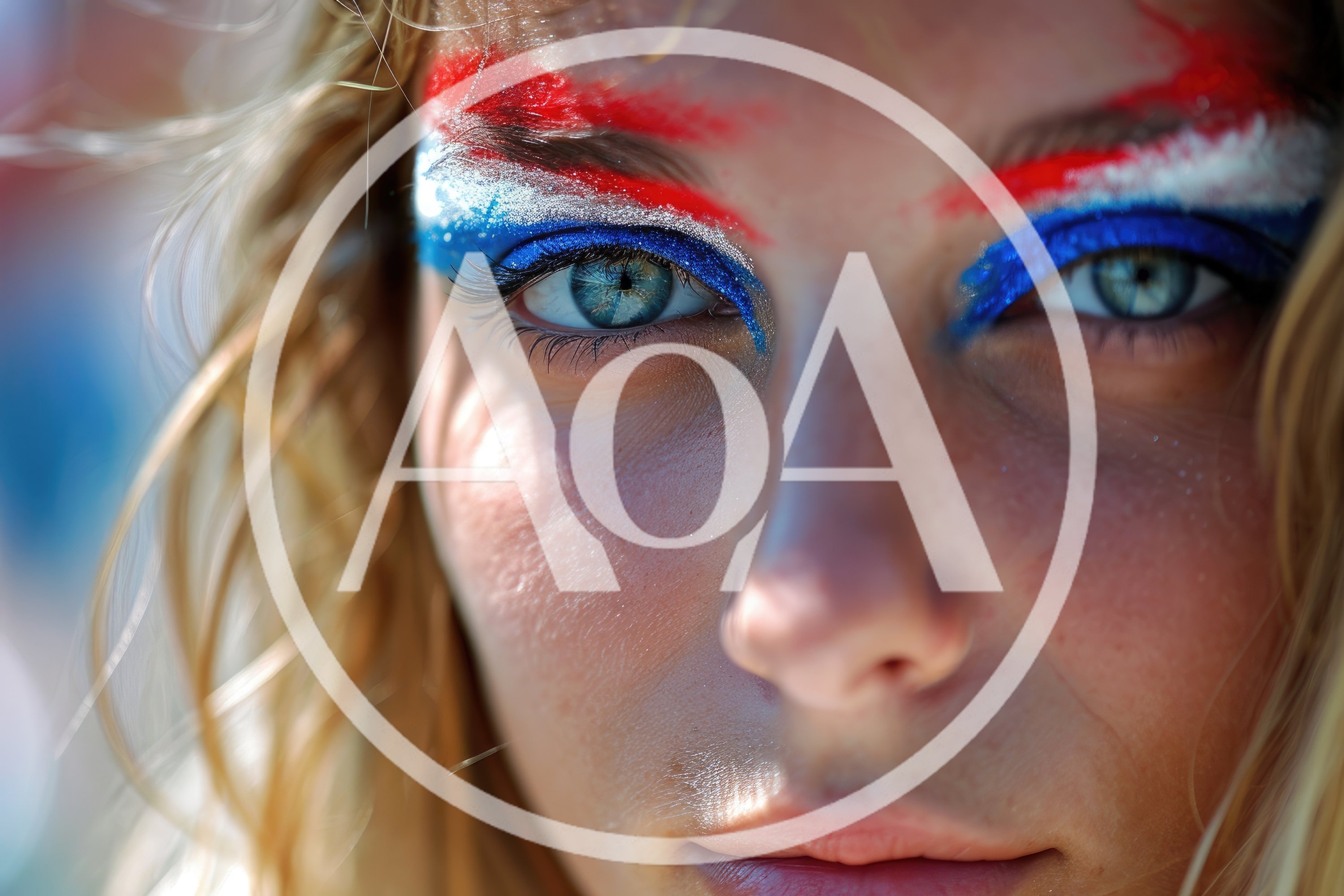 Close Up Portrait Of A Woman With Patriotic Face Paint