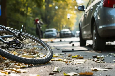 Damaged Bicycle Lying on Road After Traffic Accident