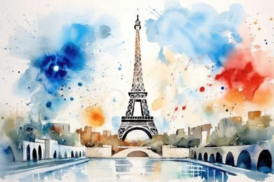 Watercolor Painting Of The Eiffel Tower In Paris