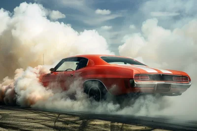 Orange Muscle Car Performing A Burnout