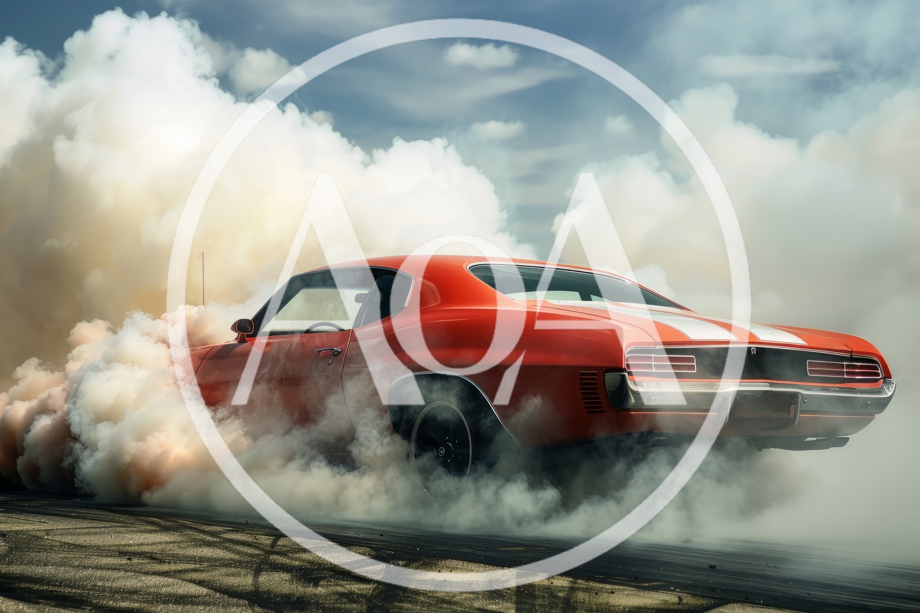 Orange Muscle Car Performing A Burnout