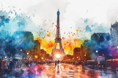 Watercolor Painting of the Eiffel Tower in Paris