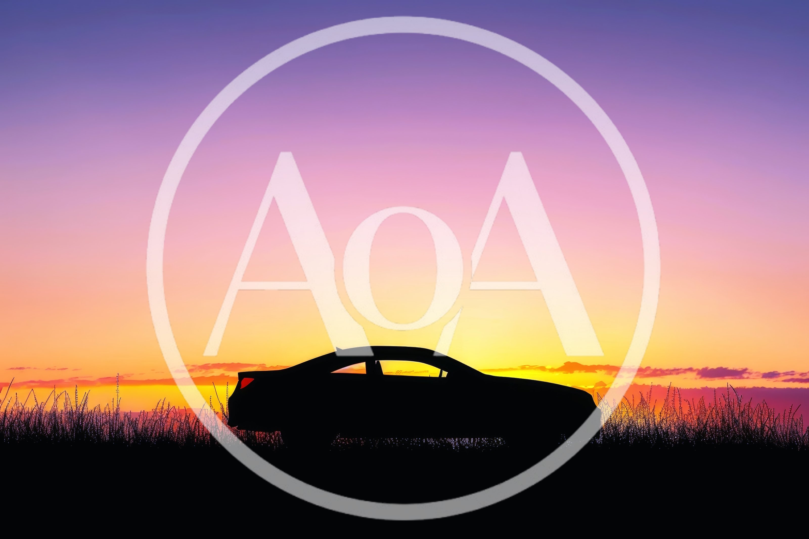 Silhouette Of A Sports Car At Sunset