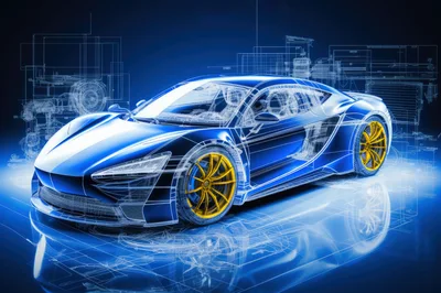 Blue Sports Car Blueprint Concept Design
