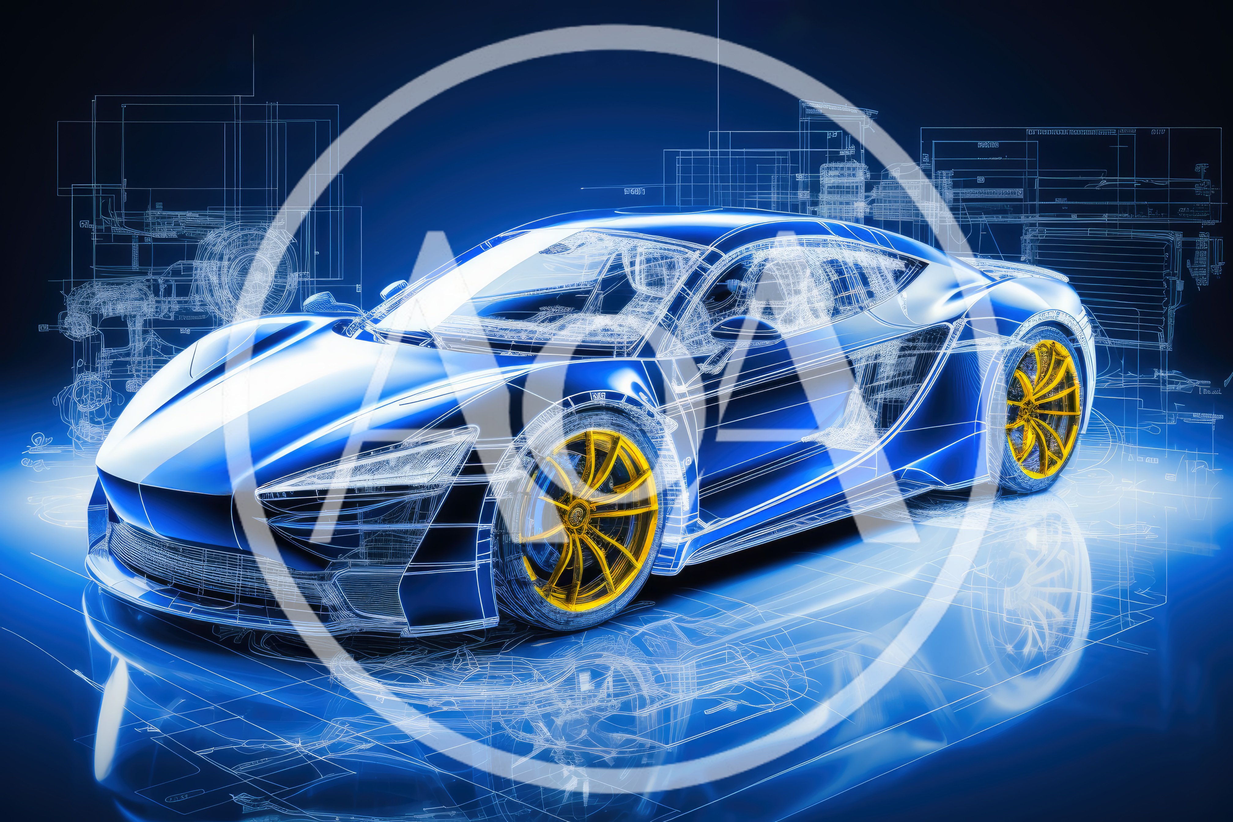Blue Sports Car Blueprint Concept Design