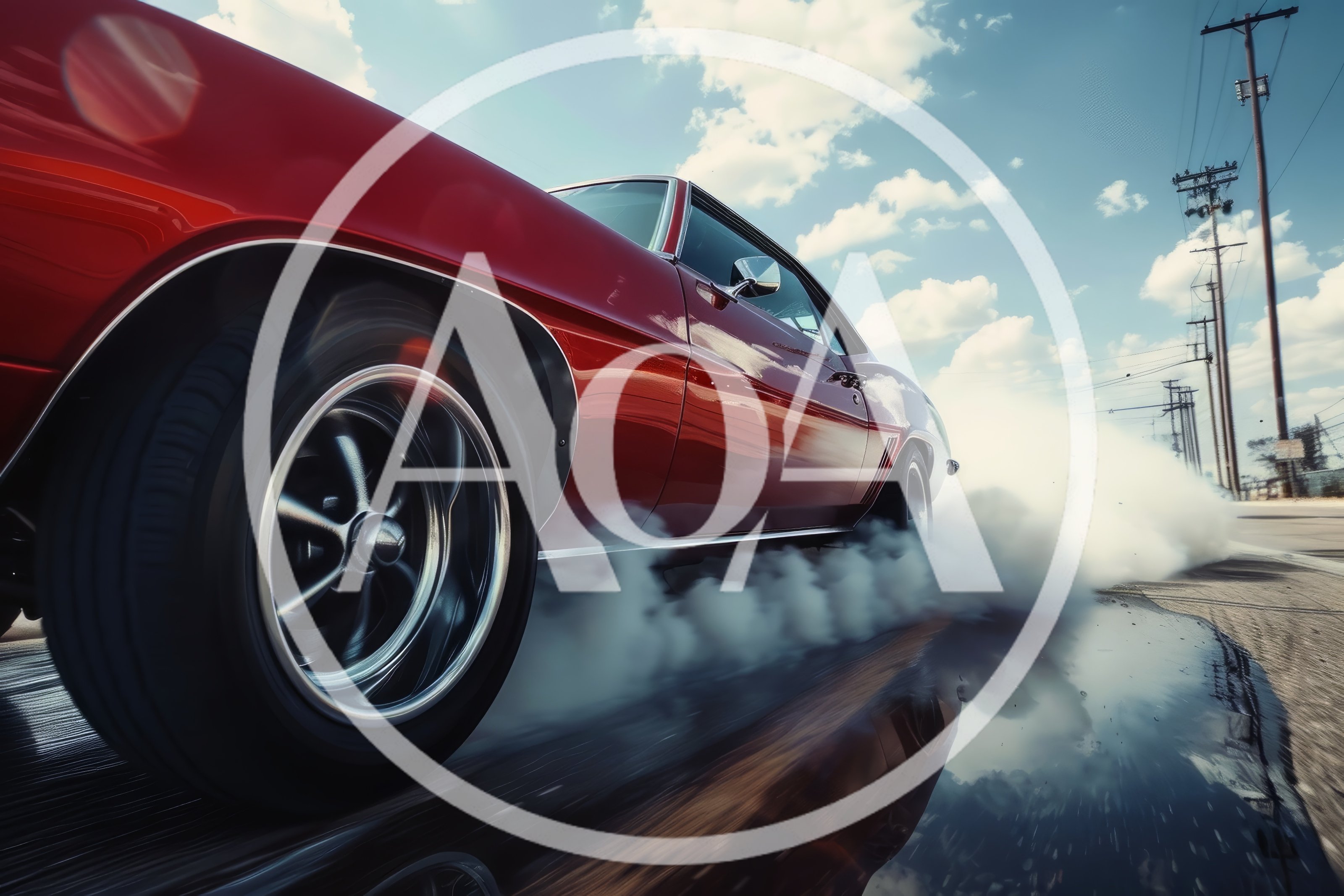 Red Muscle Car Performing A Burnout On Asphalt