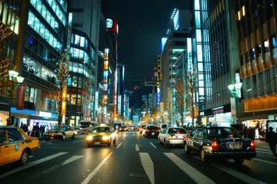 Busy Night Traffic On A Tokyo City Street