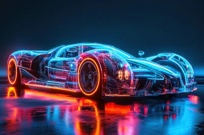 Futuristic Transparent Supercar With Neon Lighting Effects