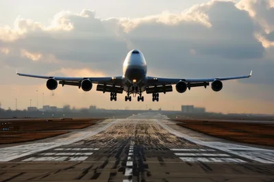 Large Commercial Airplane Landing On Airport Runway